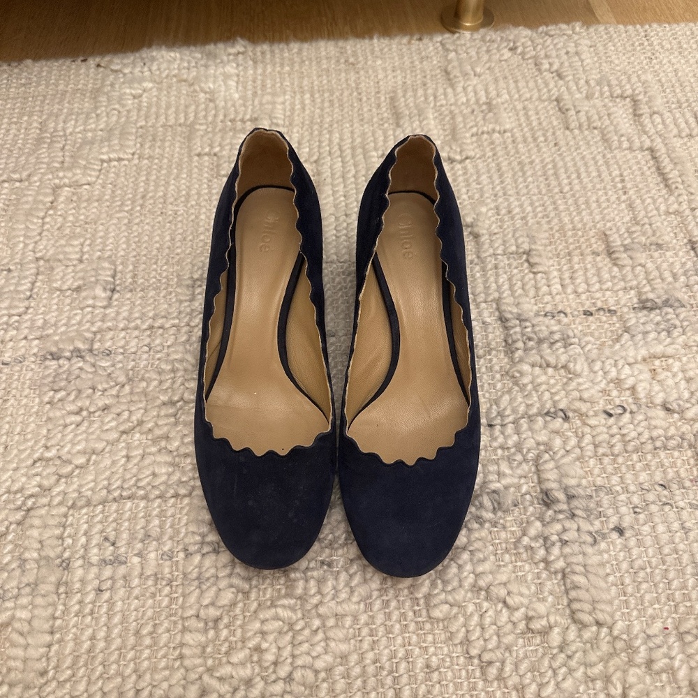 Chloe pump short heel Sz 36 navy suede dark blue